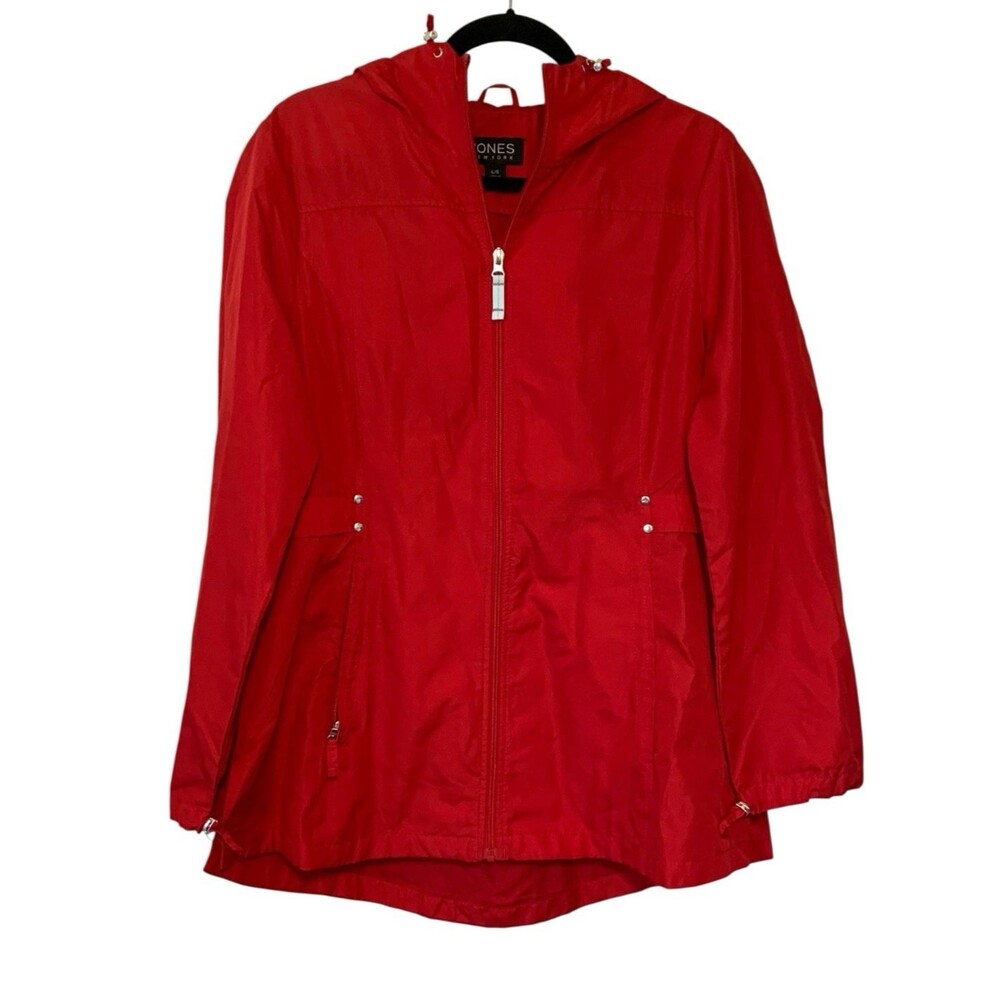 Jones New York Red Windbreaker Hooded Lightweight Reflective Packable - Size Lg